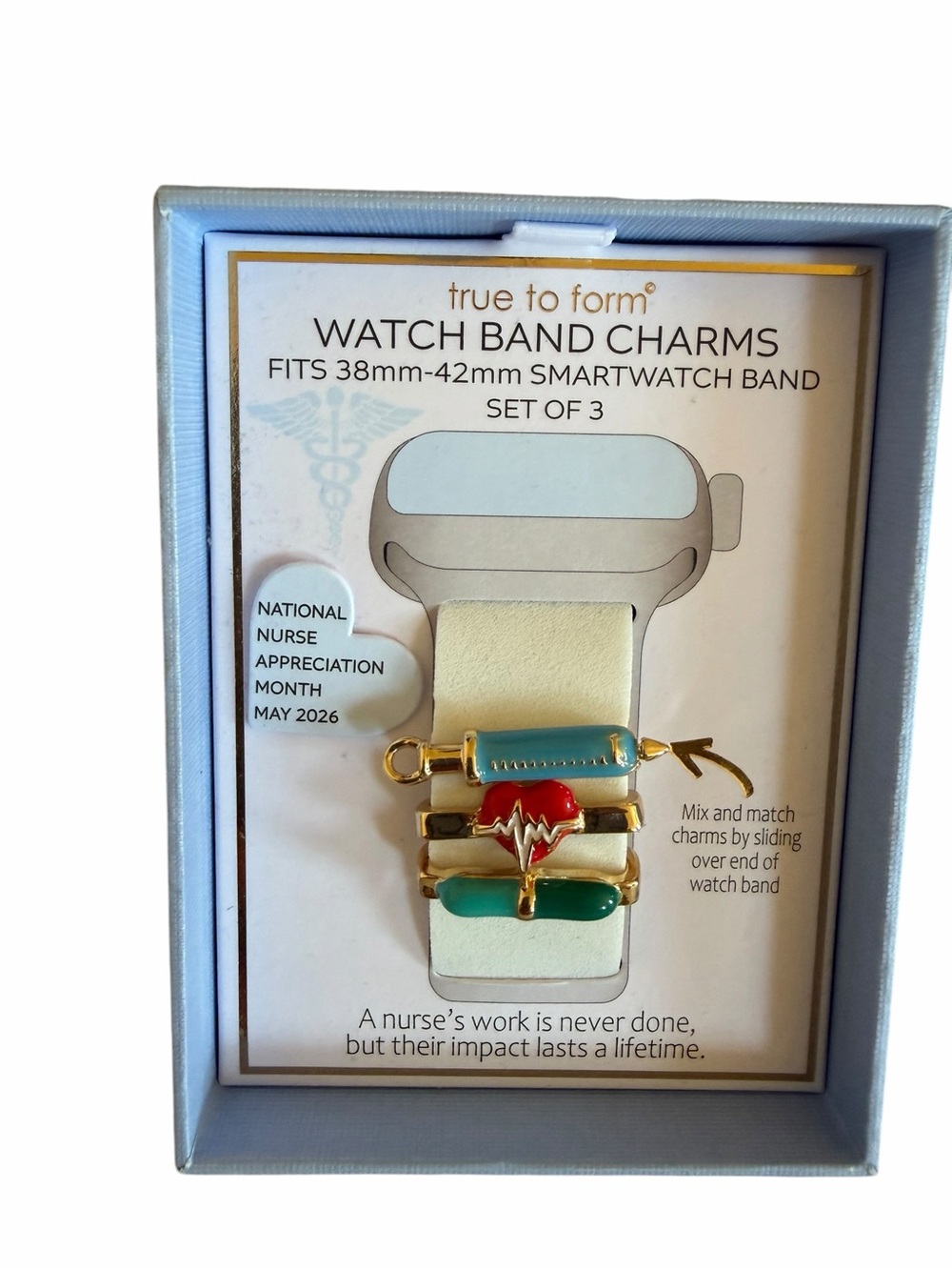True to Form Nurse Watch Band Charms — Blue, Red, Green (Set of 3) w/Gift Box